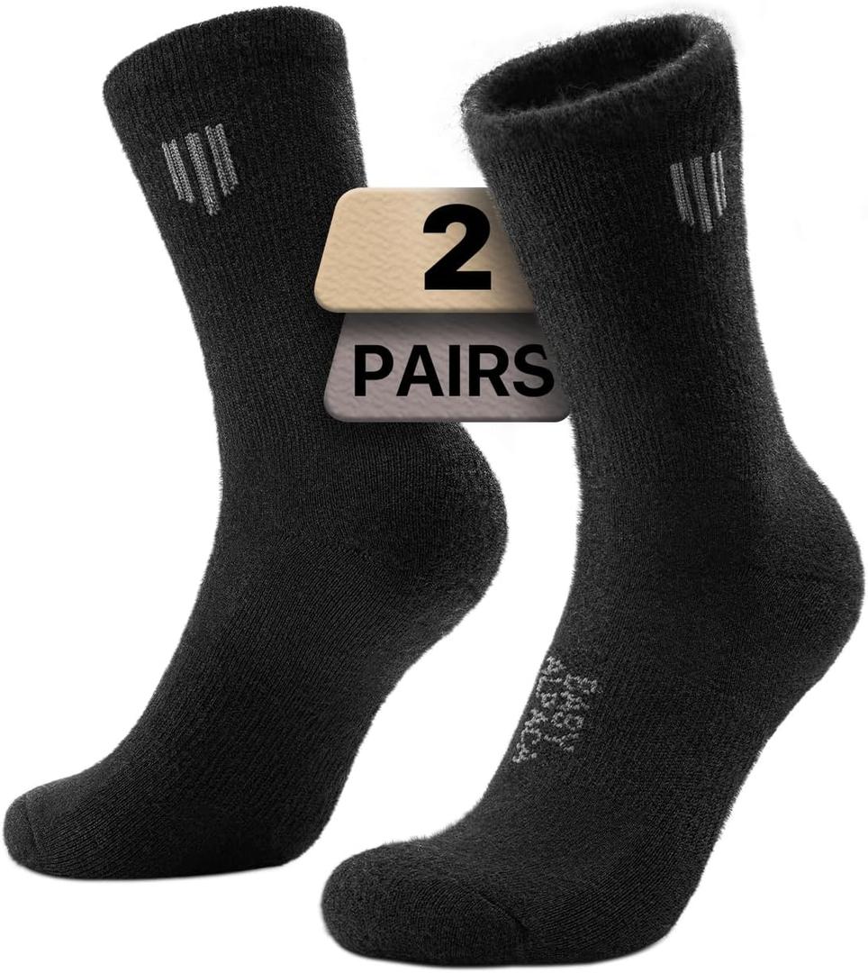 Alpaca Wool Midweight Micro Crew Socks Moisture Wicking Anti-blister Merino Hiking Breathable Cushioned Work (Medium, Classic Black)