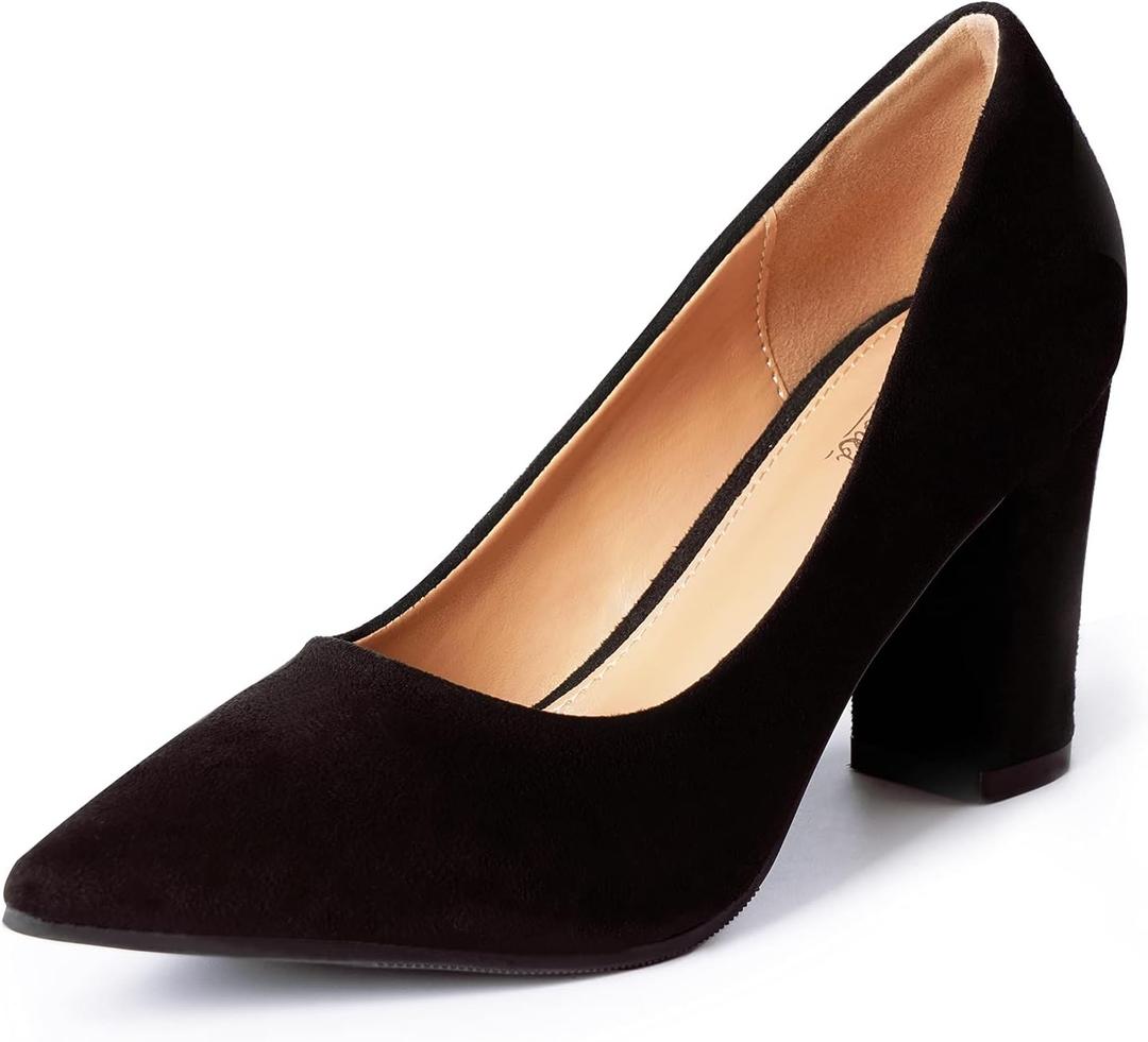 Heel The World Women's High Chunky Block Closed Toe Heels,Slip On Pointed Toe Work Dress Office Wedding Party Pumps Shoes 9.5