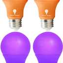 4 Pack A19 LED Purple Light Bulb LED Orange Light Bulb 120V E26 Base 9 Watt (60-watt Replacement) Purple Bulb Orange Bulb, Party Decoration, Porch, Home Lighting, Halloween Light Bulbs