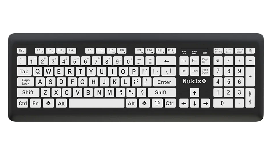 Magnus 325 | Wireless Large Print Full Size Computer Keyboard | High Contrast Black & White Keys | Soft Buttons | Ideal for Visually Impaired, Beginners and Seniors | Plug & Play