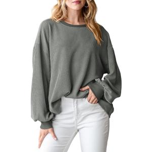 PRETTYGARDEN Womens Long Sleeve Tops 2025 Fall Fashion Shirts Trendy Clothes Casual Loose Crewneck Ribbed Knit Tunic Blouse (S)