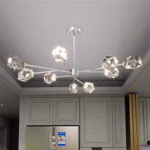 Sputnik Chandeliers for Dining Room Light Fixture, Modern Crystal Chandeliers, 9 Lights Silver Chandelier for Living Room Bedroom, Dining Room Chandelier Over Table, Kitchen Light Fixtures