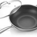 12.5-Inch Hybrid Stainless Steel Wok Pan with Lid, Laser-Textured Nonstick Stir Fry Pan, PFOA-Free, Induction Compatible, Oven & Dishwasher Safe for All Cooktops