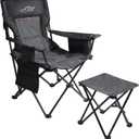 FAIR WIND Oversized Padded Camping Chair with Footrest Stool Set Heavy Duty Support 300 LBS Cooler Bag - Black, Single Pack
