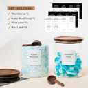 Glass Laundry Storage Containers with Acacia Lids and Scoops, 2 Pack Laundry Room Organization Jars with Labels, Powder Detergent Organizer and Laundry Pod Holder, Glass Laundry Beads Canisters Set
