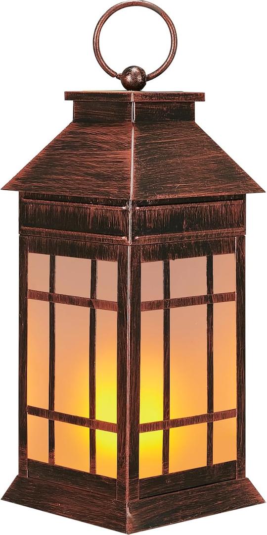 18" Glass Solar Lanterns Outdoor Waterproof, Large Solar Flickering Flame Lantern, Outdoor Lantern Decorative Metal Garden Light for Patio Garden Backyard Outside Tabletop Decor(Vintage Copper)