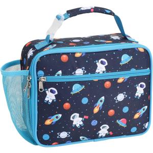 Bagseri Lunch Bag for Boys - Kids Lunch Bag Insulated Leak-Proof and Reusable Kids Lunch Box with Water Bottle Holder Toddler Lunchbox for Daycare and School, Dark Blue Space Astronaut