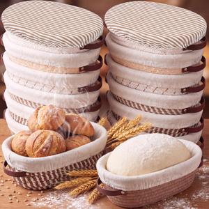 Gisafai 12 Set Banneton Bread Proofing Baskets Bulk 10 Inch Oval Cotton Rope Artisan Sourdough Bread Banneton Dough Proofing Bowls with Cloth Liners and Covers for Homemade Baking Bakery
