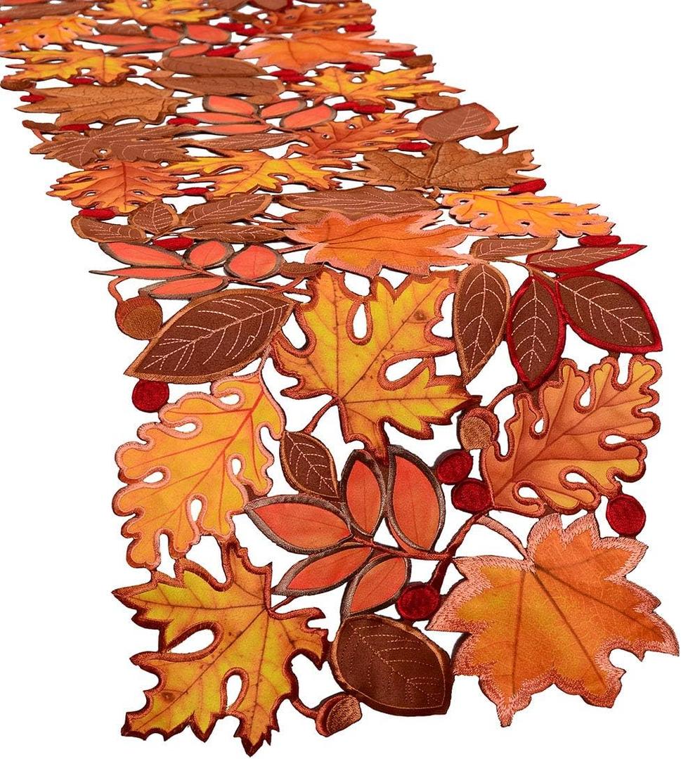 Simhomsen Embroidered Fall Leaves Table Runner for Thanksgiving, Autumn Harvest Decorations (14  68 inches)