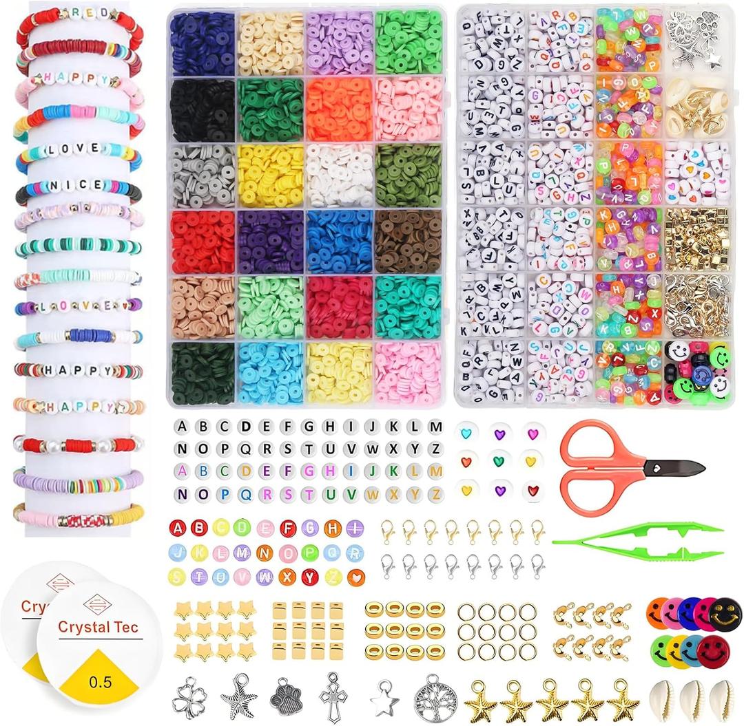 UXIMAIR 5000 Clay Beads for Bracelet Making Kits, 24 Colors Flat Clay Heishi Beads Jewelry Accessory, Strings for Jewelry Making Kit Bracelets Necklace