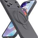 Magnetic Stand for iPhone 17 Pro Max Case, Liquid Silicone, [Compatible with MagSafe][Built-in Kickstand&Ring Holder] Anti-Scratch Soft Microfiber Lining, Gray