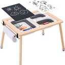 WOOD CITY Sensory Table for Toddlers Kids, Wooden Activity Table for Play Study Paper Roll Holder Indoor/Outdoor Montessori Play Sand and Water Table with Foldable Toys Storage Bins, 29.1 Inches X 19.7 Inches X 21.3 Inches