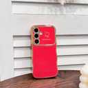 NITITOP Compatible with Samsung Galaxy S23 FE Case Cute Luxury Women Girls Men with Love Heart Electroplated Pattern Curly Wave Frame Raised Camera Shockproof Protection Cover-Rose Red