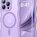 3 in 1 Magnetic for iPhone 16 Pro Max Case, 1X Screen Protector+1X Wrist Strap, Cute Wavy [Full Camera Protection] [Fit for MagSafe], Trendy Women Girls Case for iPhone 16 Pro Max 6.9", Light Purple
