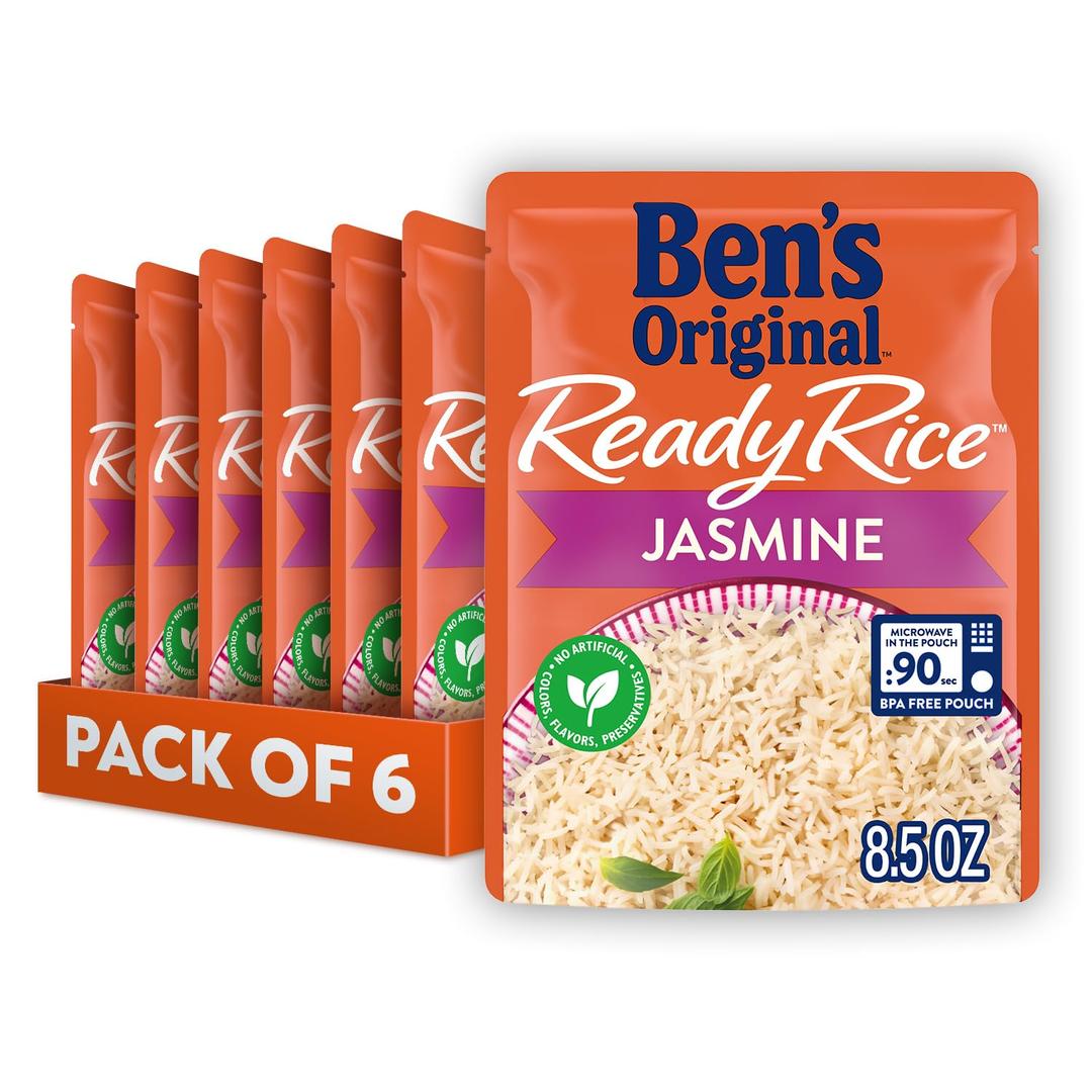 BEN'S ORIGINAL Ready Rice Jasmine Rice, Easy Dinner Side, 8.5 OZ Pouch (Pack of 6), Best Before 11/2026
