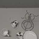 LUKA Ceramic Demitasse Espresso Cups Set with Saucers and Metal Stand, 8 oz Porcelain Cappuccino Cups Teacup For Tea, Espresso, Latte, Coffee, Cafe Mocha, Set of 4, Stripe White & Black