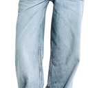 PLNOTME Womens Cuffed Wide Leg Jeans Boyfriend Casual Mid Rise Denim Pants with Pockets (10, Light Blue)