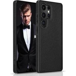 LOHASIC for Samsung Galaxy S25 Ultra Case, Slim Leather Luxury Business PU Non-Slip Grip Shockproof Bumper Full Body Protective Cover Men Women Phone Cases for Galaxy S25 Ultra 5G 6.9" 2025 - Black