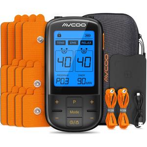 3-in-1 TENS Unit with 32 Modes, Dual Channel EMS Muscle Stimulator with 40 Intensities for Gradual Pain Relief Therapy, Rechargeable Electronic Pulse Massager with 12 Electrode Pads, EVA Case