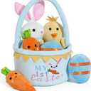My First Easter Basket Stuffed Plush Playset Baby's First Easter Basket Stuffed Cartoon Bunny Easter Egg Plush Basket for Kids 5pcs (Blue)
