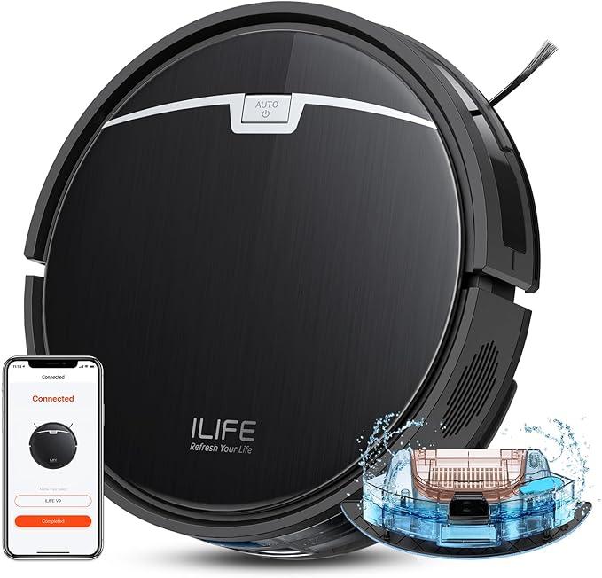 ILIFE Robot Vacuum and Mop, 3000Pa Strong Suction Robot Vacuum Cleaner, Gyro Navigation, App Control, No Tangle, Compatible with 2.4GHz WiFi, Alexa, Ideal for Hard Floor, Pet Hair, V9