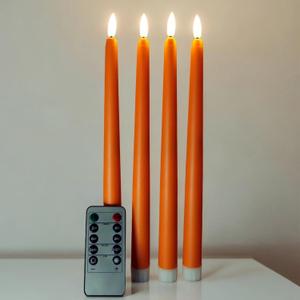 Orange Flameless Taper Candles with Remote, Flickering Battery Powered Holiday LED Candlesticks Set of 4