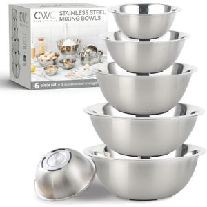 COOK WITH COLOR Stainless Steel Mixing Bowls Set - Nesting Bowls, 6 Pieces, Silver with Non Slip Bottom