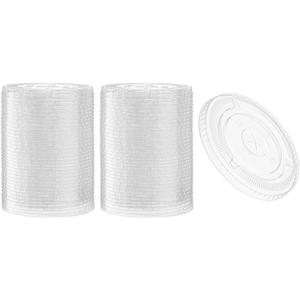 [100 Count] Crystal Clear PET Plastic Flat lids Fits 14, 16, 20, & 24 oz Cups for Iced Coffee, Milkshake, Slurpee, Ice cream, Razzle, Slush, Smoothy, Party's,