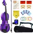 Crafteem 4/4 Full Size Fiddle Purple Colored Premium Violin Outfit for Beginners Adults Kids With 5 Color Fingering Tape- Handcrafted Student Beginner Violin. (Purple, 4/4 Full)