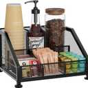SWTYMIKI Coffee Bar Organizer for Countertop  Space-Saving Kcup Organizer with Tiered Shelves, Countertop Coffee Station for Pods, Sugar, Syrup, Cups, Stirrers, Mesh Condiment Storage