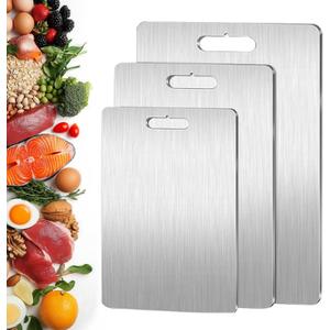 Titanium Cutting Board Set of 3, 100% Pure Titanium Cutting Boards for Kitchen, Double-Sided Food Grade Chopping Board for Meat, Fruit & Vegetable