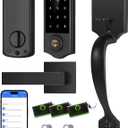 Fingerprint Smart Door Lock for Front Door with Handle Set, App Control, Keyless Entry Keyless Deadbolt, Digital Electronic Touchscreen Keypad, Auto Lock, Easy to Install, Black
