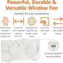 Amazon Basics Window Fan for Home Bedroom, Twin Heads, Cooling Airflow, Exhaust, Expandable Side Panel, Manual Control, 3 Speeds, 63W, 9 inch, White