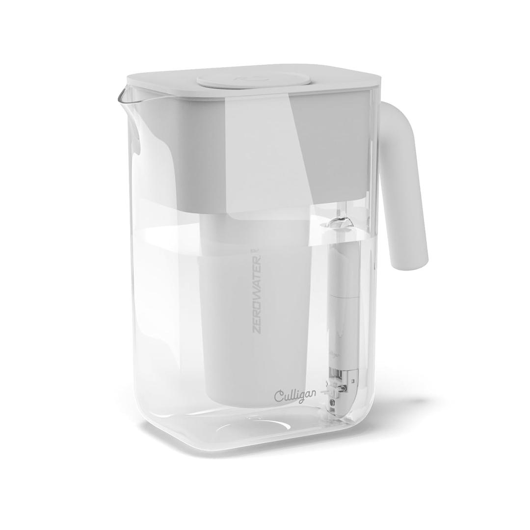 Culligan with ZeroWater Technology 12Cup Water Filter Pitcher – Includes 5Stage Advanced Water Filter, IAPMO Certified to Reduce Lead, Total PFAS (Forever Chemicals), Mercury, Fluoride, and Chlorine