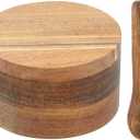 Wood Salt and Pepper Bowl, AcaciaWood Salt Cellar with Built-in Spoon and Magnetic Swivel Lid, Container Holder to Storage Pepper Spice, L