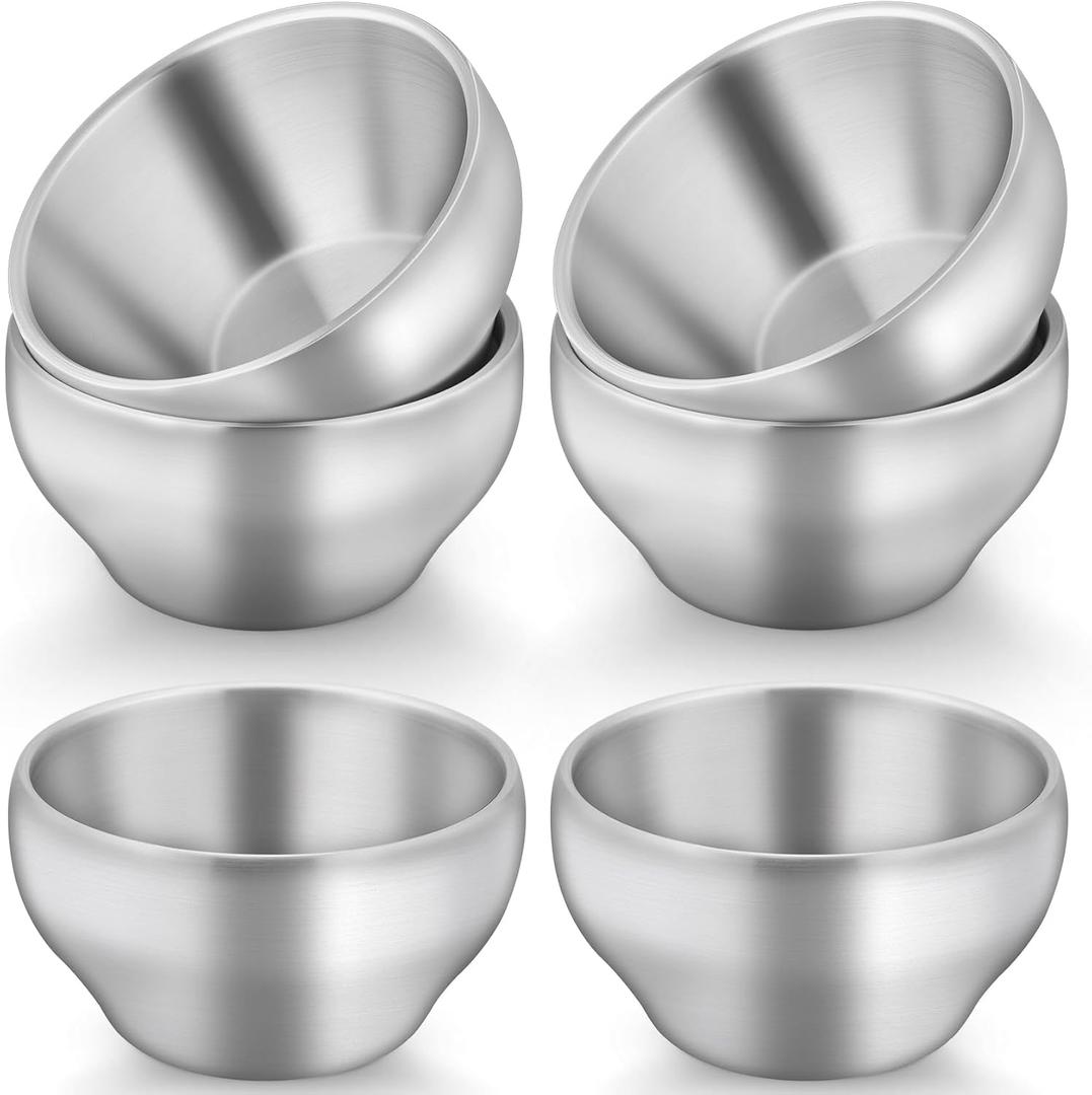 TeamFar Stainless Steel Bowls for Kids, 12oz Metal Baby Toddler Bowls Set of 6, Double-Wall Insulated Kids Bowl for Cereal/Snacks/Soups, Non Toxic, Dishwasher Safe
