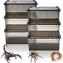 VCEPJH 6 Pcs Jumping Spider Enclosure, 7.48 X 4.92 X 2.95in Insect Cage Transparent Tarantula Spiderling Terrarium Plastic Hatching Container Breeding Box for Small Reptile Scorpion Centipede, Black