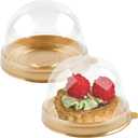 TOFLEN 100Pcs Mini Cake Containers with Clear Dome Lids for Mini Desserts Cupcake, Cheesecake, Cocoa Bomb, Strawberry, Mooncake (Gold)