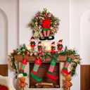Valery Madelyn 9 Feet Pre-Lit Christmas Garland with Lights for Mantle, Lighted Outdoor Xmas Garland with Elf Red Green White Balls for Home Stairs Fireplace Table Centerpiece Indoor Holiday Decor