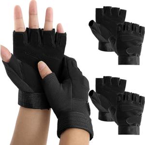 2 Pairs Director's Showcase Color Guard Gloves Fingerless Colorguard Gloves for Color Guard Flag Pole and Sports (Large, Black)