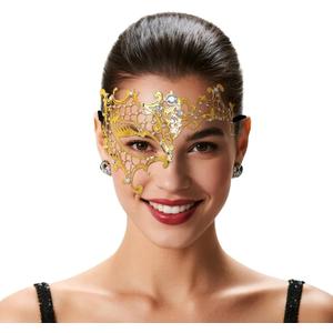 Masquerade Mask for Women, Masquerade Mask for Venetian Ball, Wedding, Mardi Gras&Costume Party, Stretch Cord Design (Gold, Style-2)