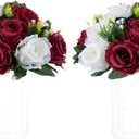 NUPTIO Flower Wedding Centrepieces for Tables - 2 Pcs 9.5in Diameter Burgundy & White Artificial Flowers Rose Ball for Centerpieces Table - Fake Rose Arrangements for Weddings Birthday Party Decor