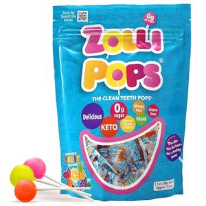 Zollipops Clean Teeth Lollipops - AntiCavity Sugar Free Candy for a Healthy Smile Great for Kids, Diabetics and Keto Diet. Natural Fruit Variety, 3.1 Ounce (EXP 03/01/29)