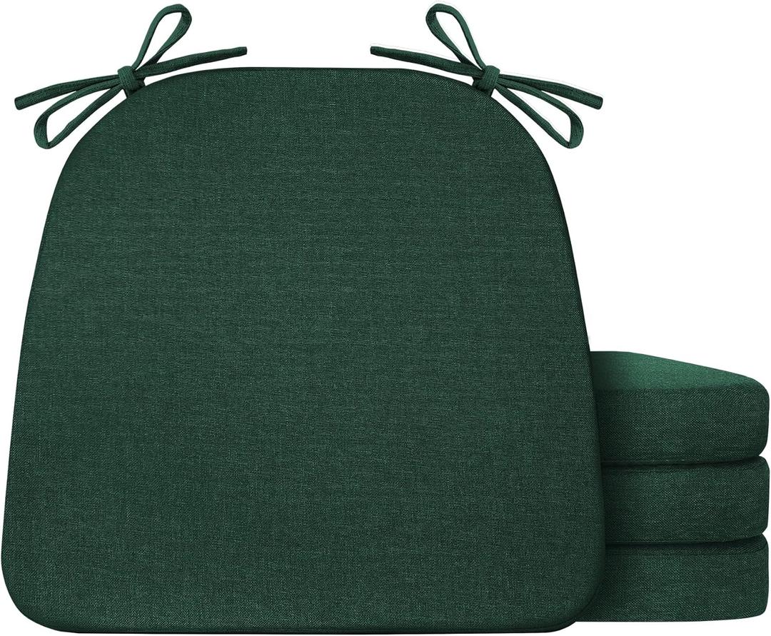 IASEAHK Chair Cushions for Dining Chairs Set of 4, Non Slip Kitchen Chair Pads, 17" x 16" x 2", Indoor Dining Chair Cushions with Ties, D-Shaped Seat Cushions for Kitchen Chairs, Dark Green