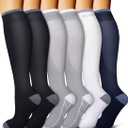 6 Pack Copper Compression Socks for Women and Men Circulation-Best Support for Medical,Running,Nursing,Athletic, L-XL