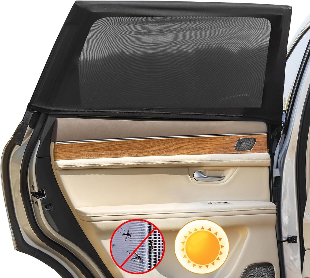 Car Rear Side Window Shades,2 Pack Stretchy Mesh Car Window Screens Sun Shades Mosquito Nets Covers Fit for 96% Cars SUVs, Anti-Sun Glare, Reduce UV Rays,Privacy Protection