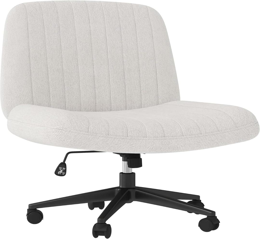 Shintenchi Criss Cross Chair, Cross Legged Office Seat with Wheels Armless Swivel Vanity Chair, Height Adjustable Wide Computer Task Seating for Home Office, Beige