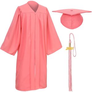 Unisex Matte Graduation Cap and Gown Tassel Package for High School and Bachelor (Pink)