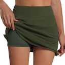 Sarin Mathews Women's Skort 95% Cotton Mini Tennis Skirt with Built-in Shorts and Pockets for Golf Pickleball Running (Green, XL)
