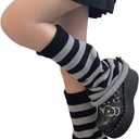 WODECASA Girls Kawaii Leg Warmers Knitted Flared Leg Sleeves Goth Crochet Baggy Cuff Ankle Heap Socks (One Size, Stripe: Black+grey)